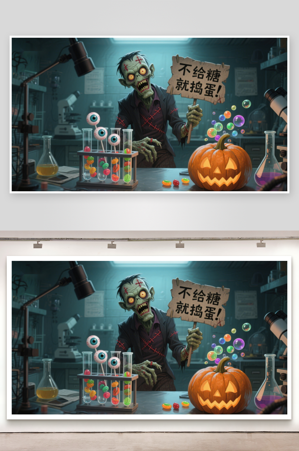 实验室里的僵尸与万圣节糖果素材