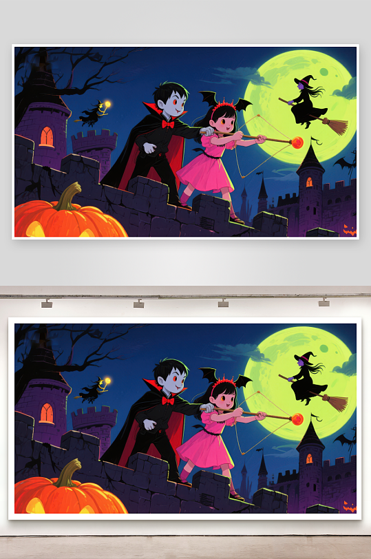 万圣夜城堡上的吸血鬼与女巫-众图网