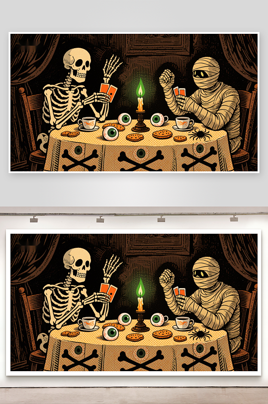 骷髅与木乃伊的茶会-众图网