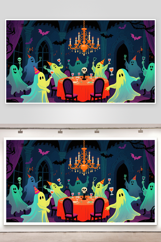 幽灵聚会万圣节晚宴场景-众图网
