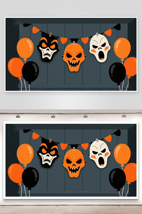 万圣节装饰骷髅面具与气球-众图网