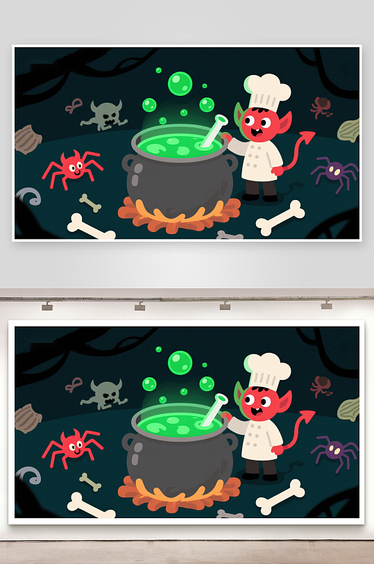 小恶魔厨师在夜晚烹饪魔法药水-众图网