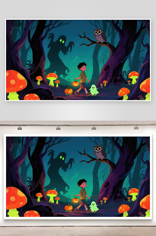 夜林探险男孩与幽灵的奇幻之旅-众图网