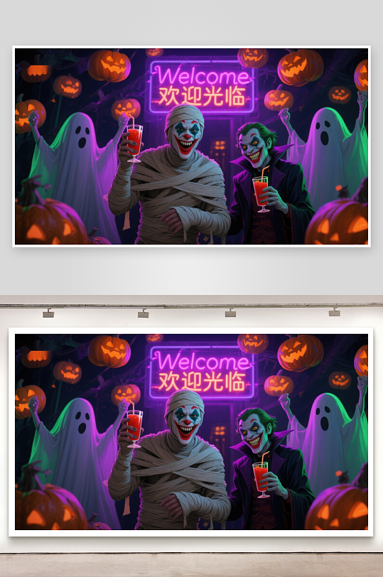 万圣节派对鬼魂与小丑的狂欢-众图网