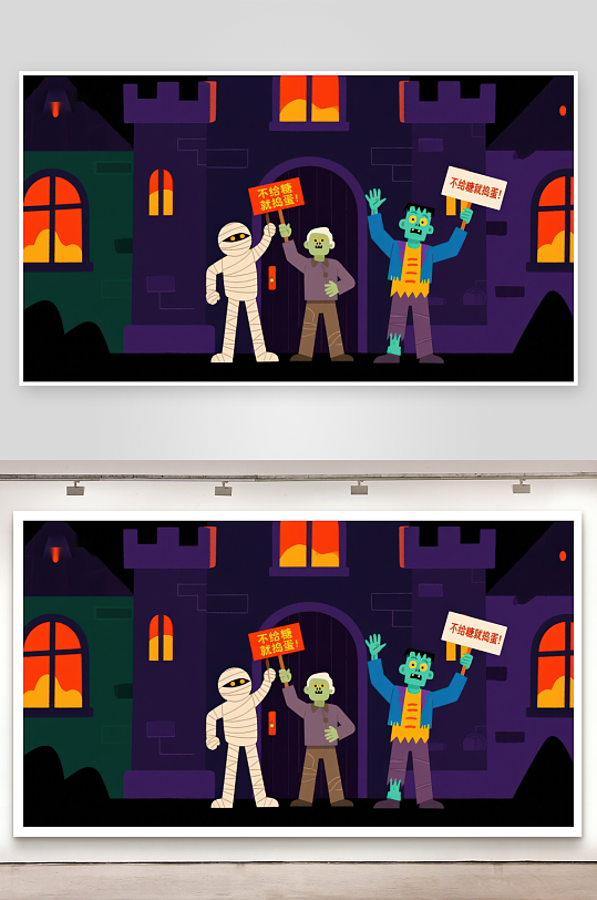 万圣节角色门前讨糖-众图网