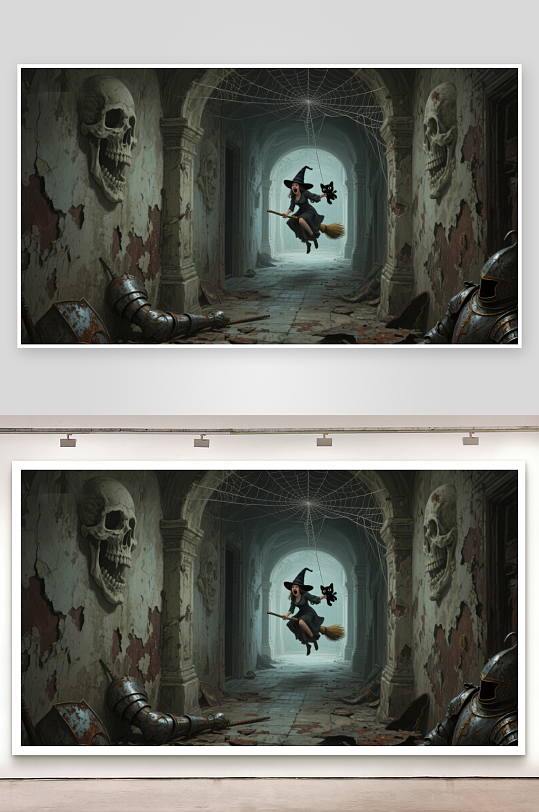 巫师飞过幽暗古堡走廊-众图网