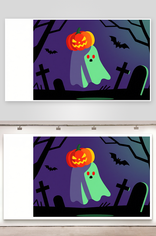 万圣节幽灵与南瓜灯-众图网