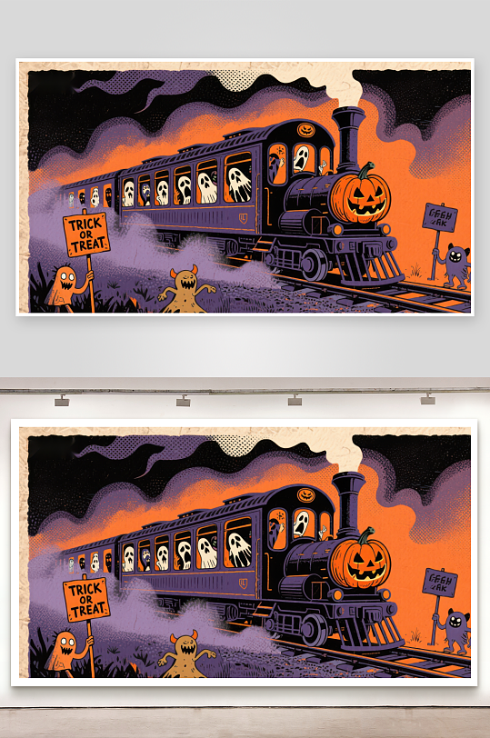 万圣节主题火车夜行图-众图网