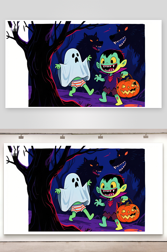 万圣节夜晚的鬼魂与吸血鬼-众图网