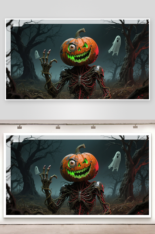 恐怖南瓜怪在幽灵森林中-众图网