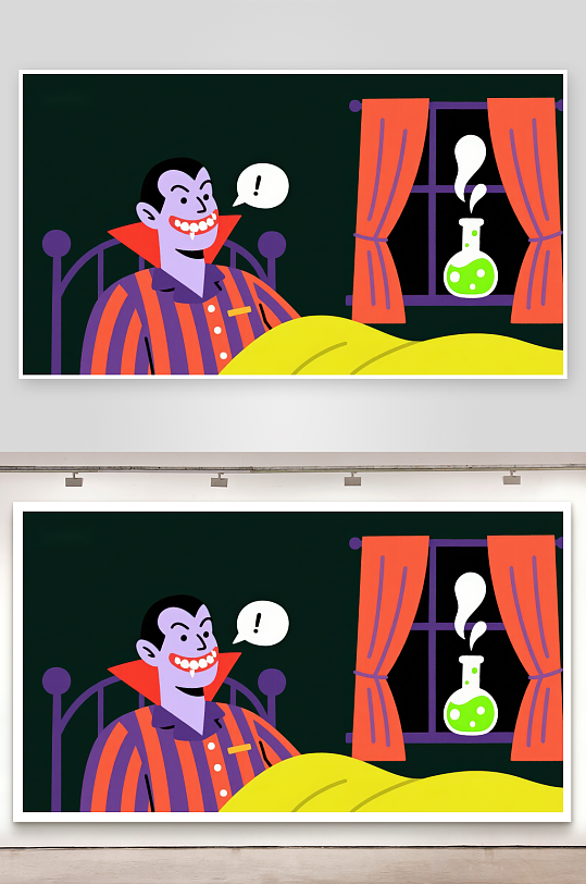 吸血鬼在床边观察窗外实验瓶-众图网