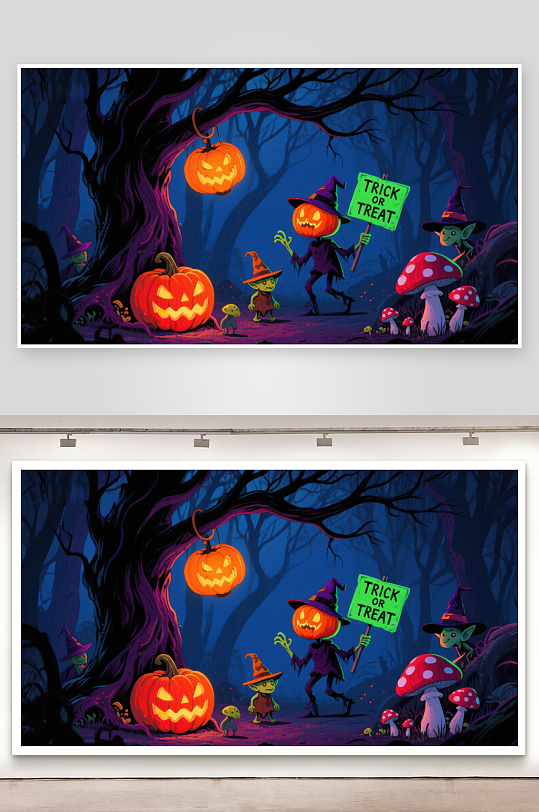 万圣节森林中的南瓜头精灵-众图网