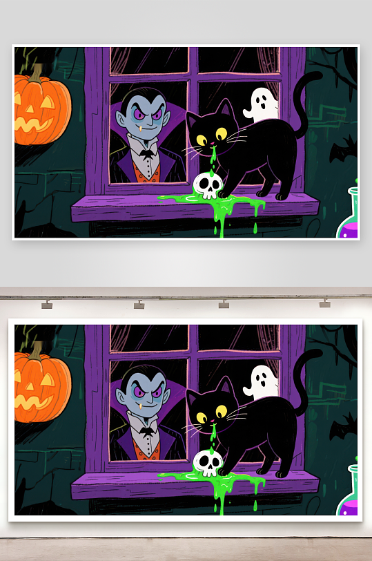 万圣夜窗前的神秘场景-众图网