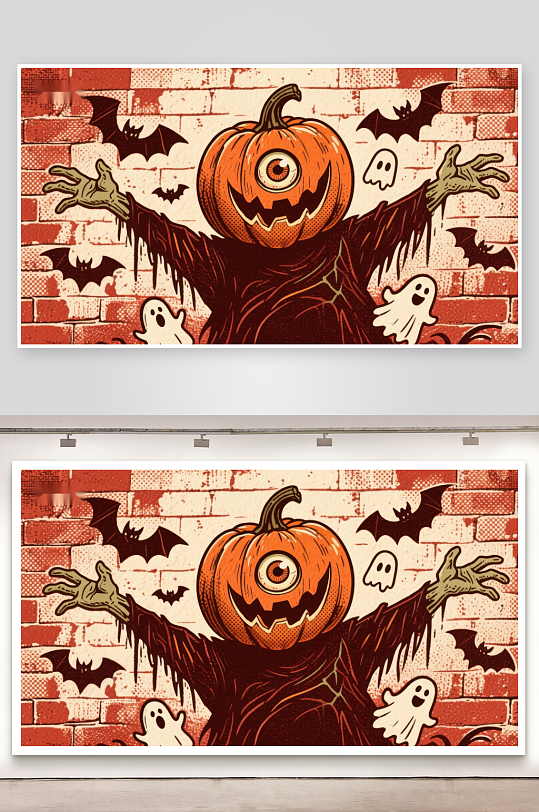 万圣节南瓜怪蝙蝠幽灵环绕-众图网