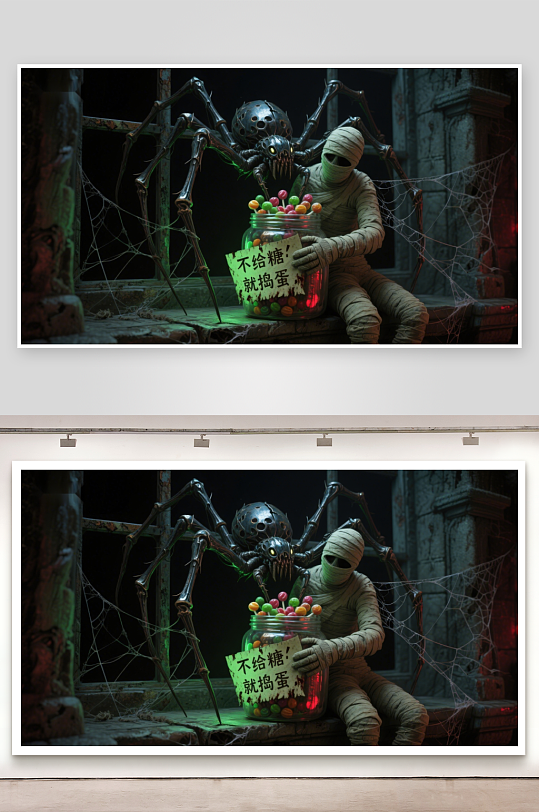 万圣节场景木乃伊与糖果罐-众图网