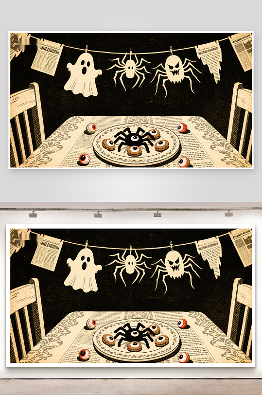 万圣节餐桌上的蜘蛛饼干-众图网