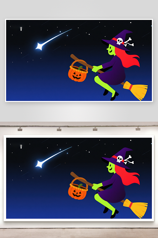 夜空中的女巫骑扫帚-众图网