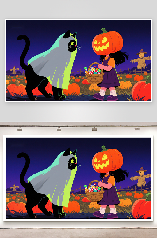 万圣夜南瓜灯与黑猫-众图网