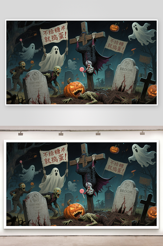 万圣节墓地狂欢场景-众图网
