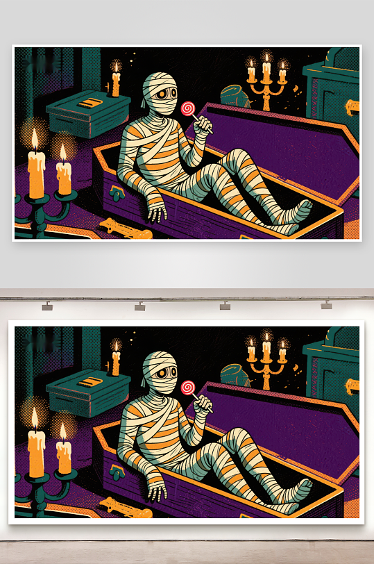 木乃伊在棺材中吃棒棒糖-众图网