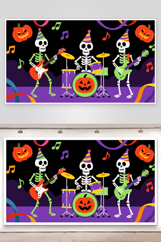 骷髅乐队欢乐演奏万圣节音乐-众图网