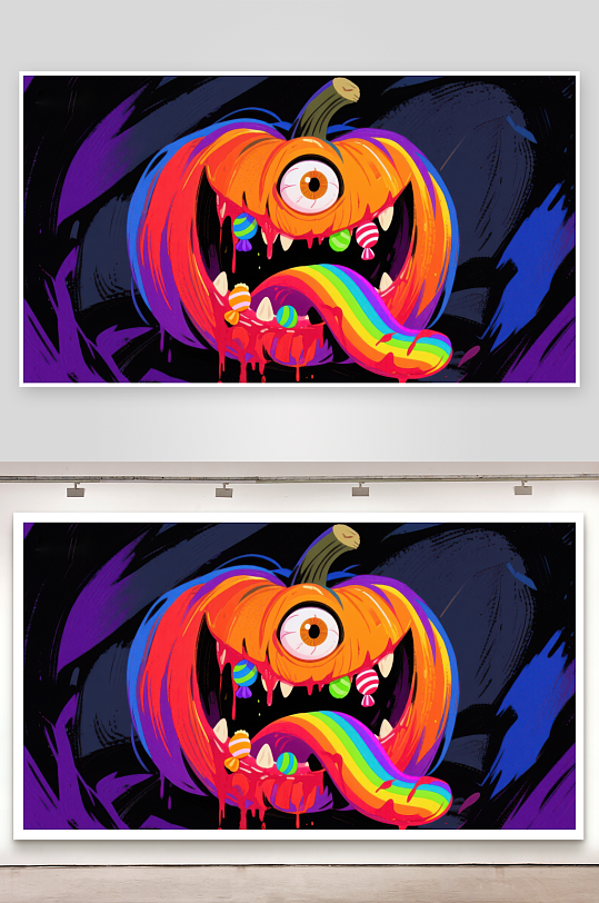 怪诞南瓜吐彩虹糖-众图网