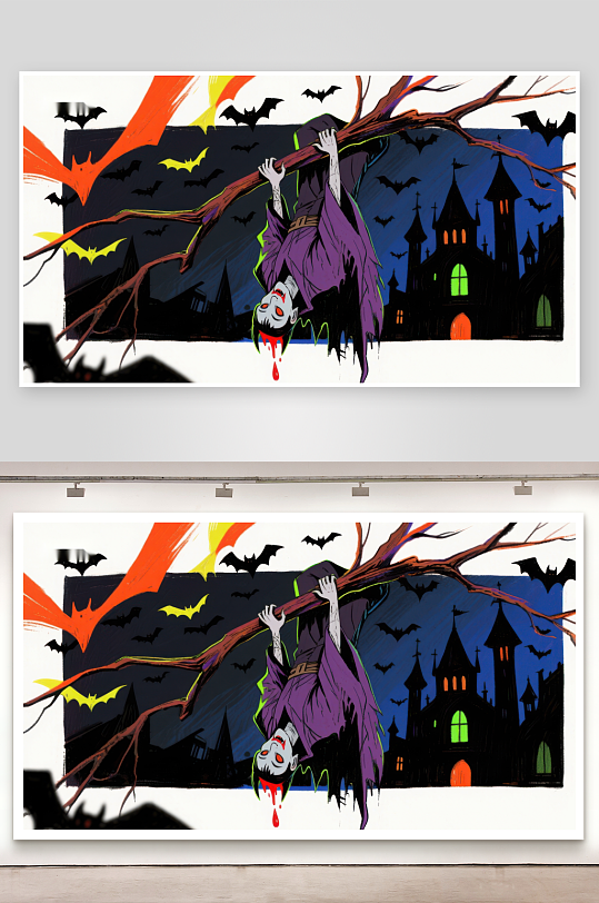 万圣节夜景中的倒挂巫师-众图网