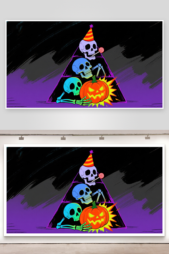 万圣节骷髅与南瓜的金字塔构图-众图网