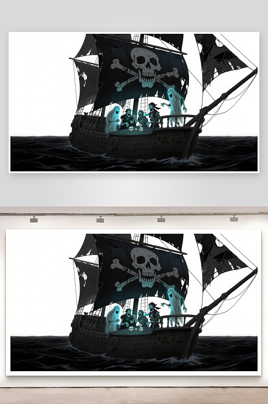 幽灵海盗船在海上航行-众图网