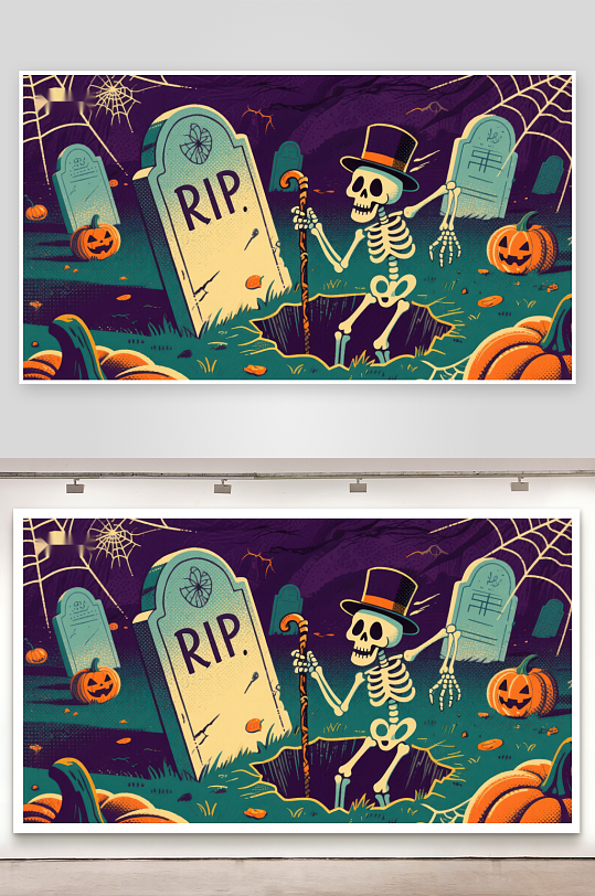 万圣节墓地骷髅场景-众图网