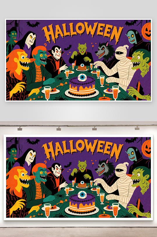 万圣节怪物聚餐场景-众图网