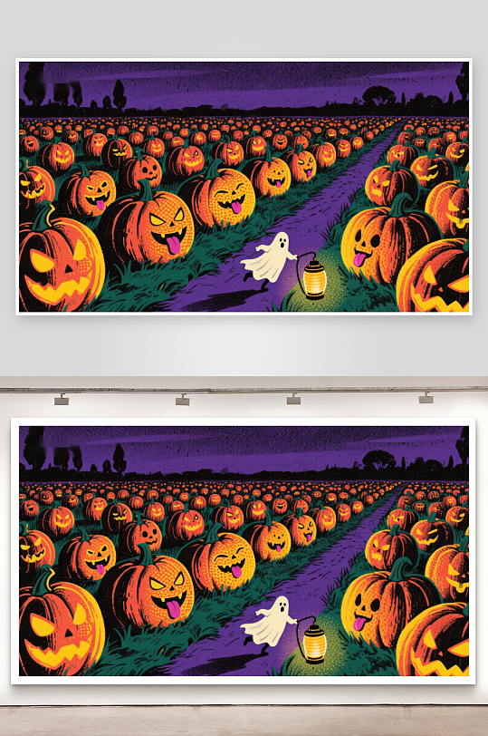 南瓜灯田里的小幽灵-众图网