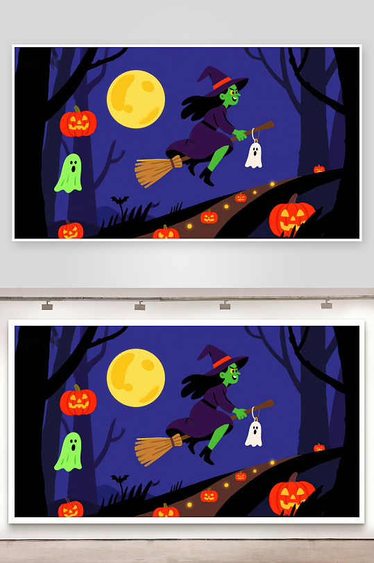 万圣夜巫女飞越森林-众图网