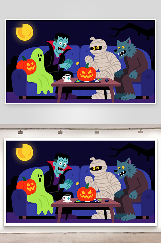 万圣节怪物们在客厅聚会-众图网
