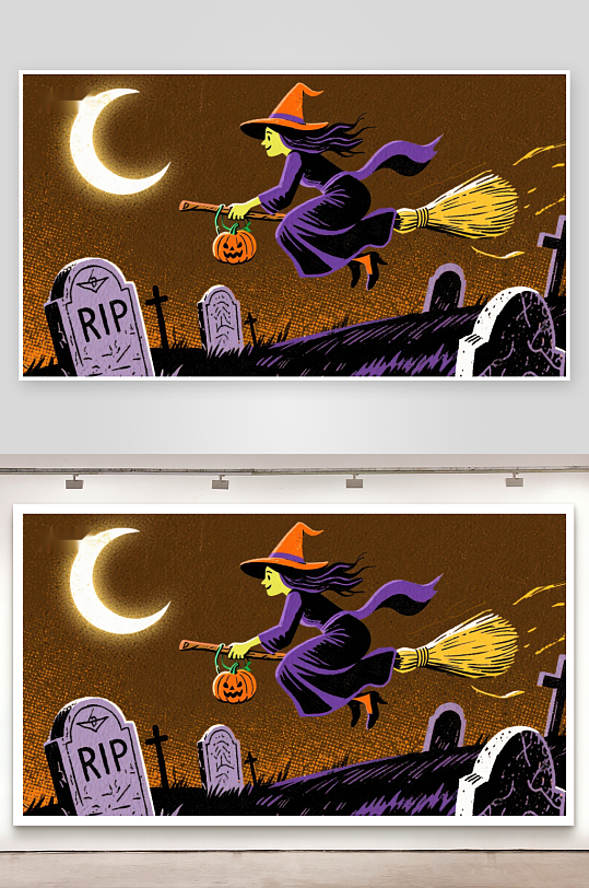 夜空下的女巫飞行-众图网