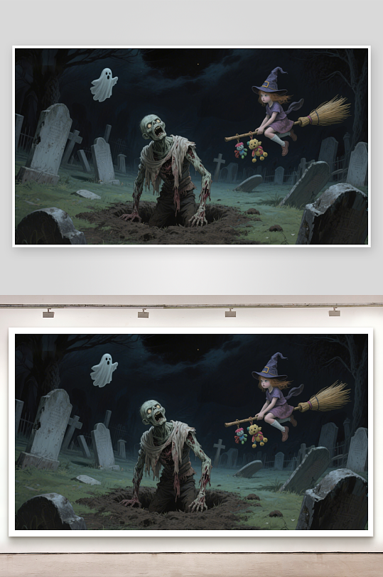 夜墓奇遇女巫与僵尸的邂逅-众图网
