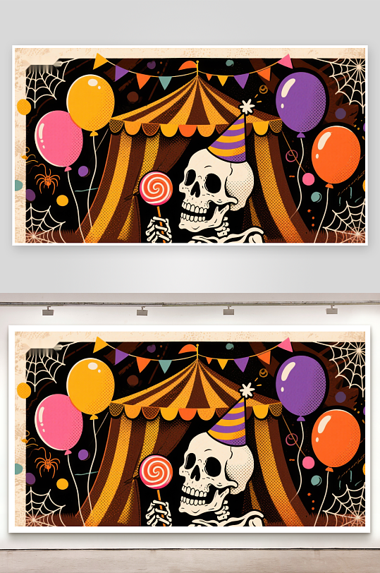 骷髅与糖果的万圣节狂欢-众图网