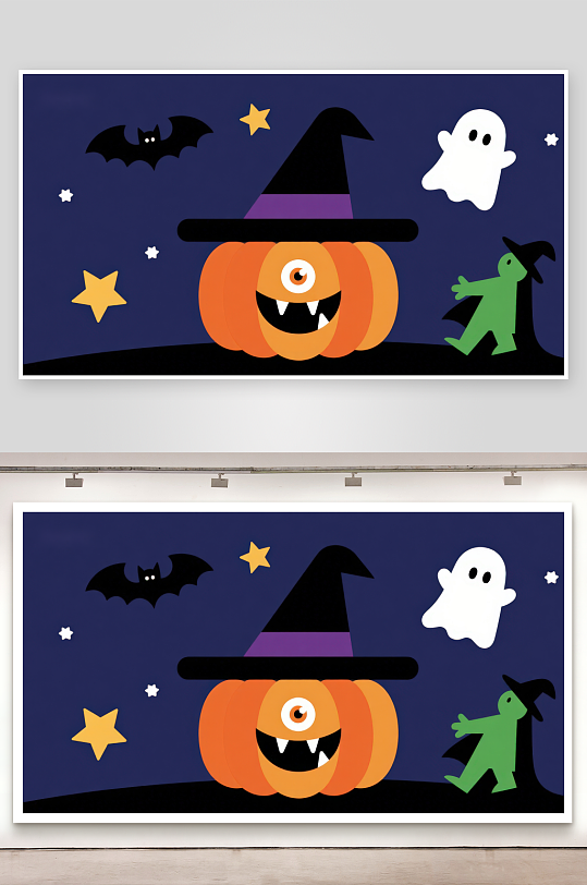 万圣节南瓜与幽灵的夜景-众图网