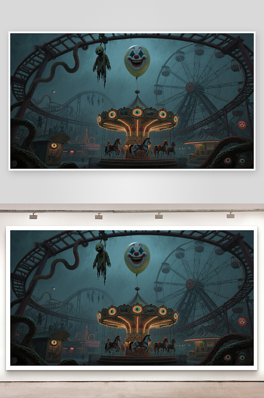 夜幕下的诡异游乐园-众图网