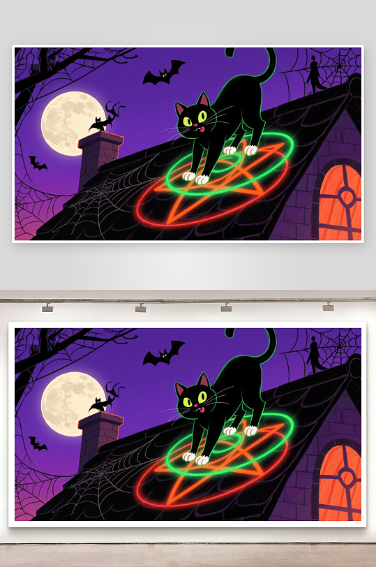 黑猫屋顶上的神秘光环-众图网