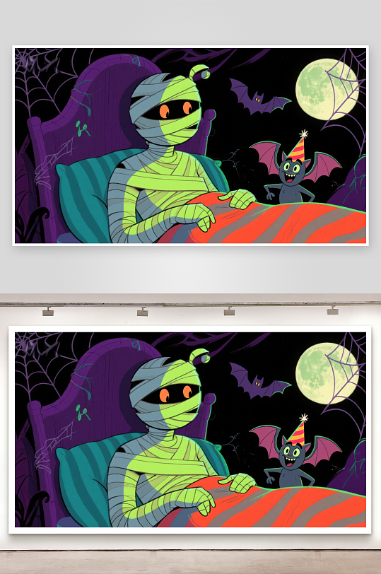 万圣夜的木乃伊与小蝙蝠-众图网