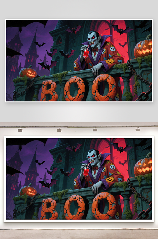 万圣节夜景中的吸血鬼角色-众图网