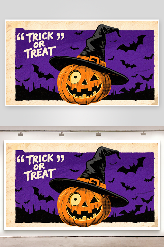 万圣节南瓜灯戴巫师帽-众图网