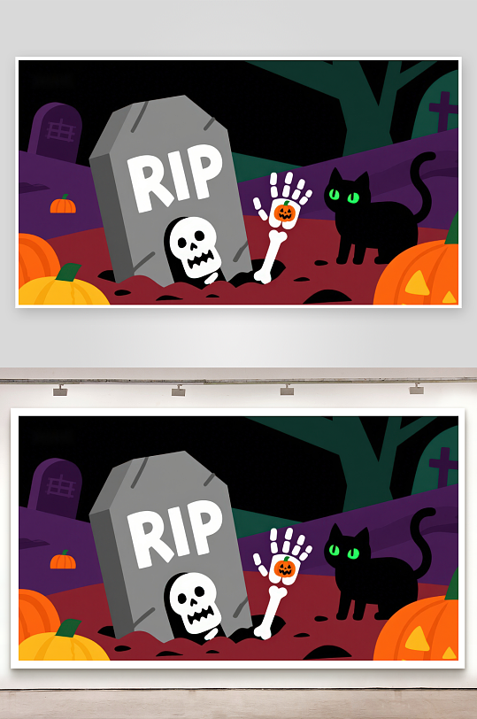 万圣节墓地场景插画-众图网