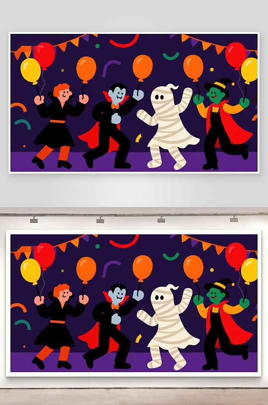 万圣节派对上的欢乐角色-众图网