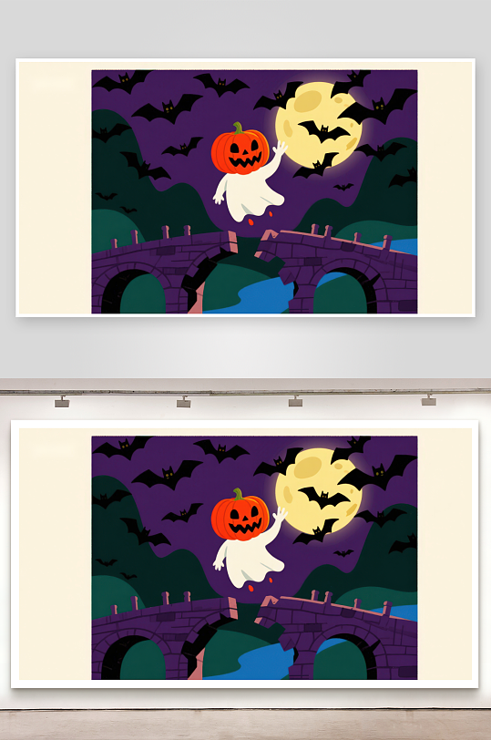 万圣节南瓜幽灵夜景-众图网
