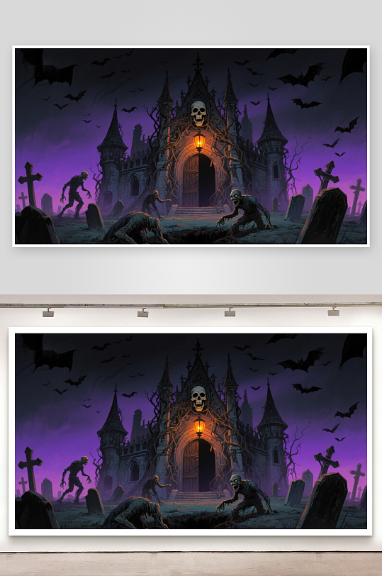 幽灵城堡与墓地僵尸-众图网