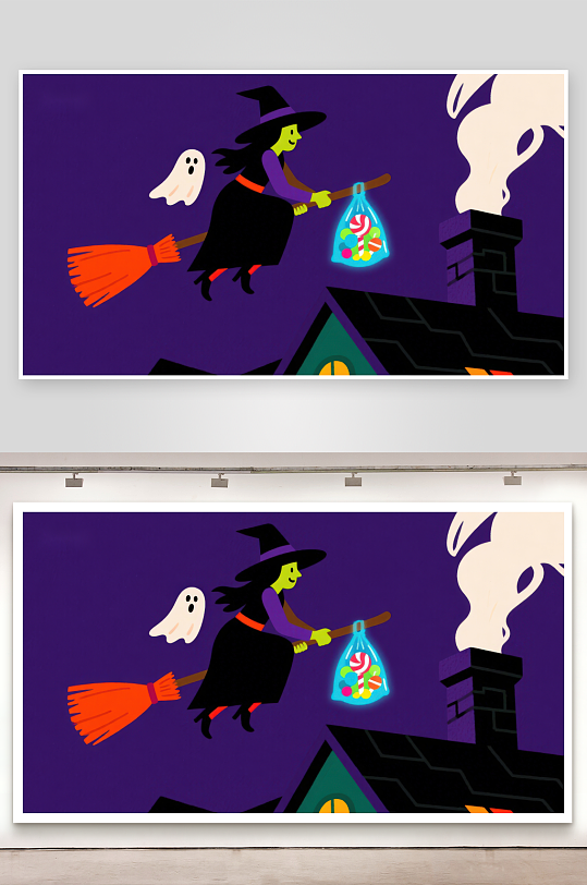 巫女骑帚飞行手提糖果袋-众图网