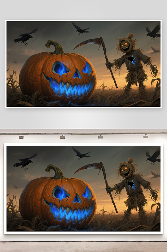 万圣节南瓜与稻草人-众图网