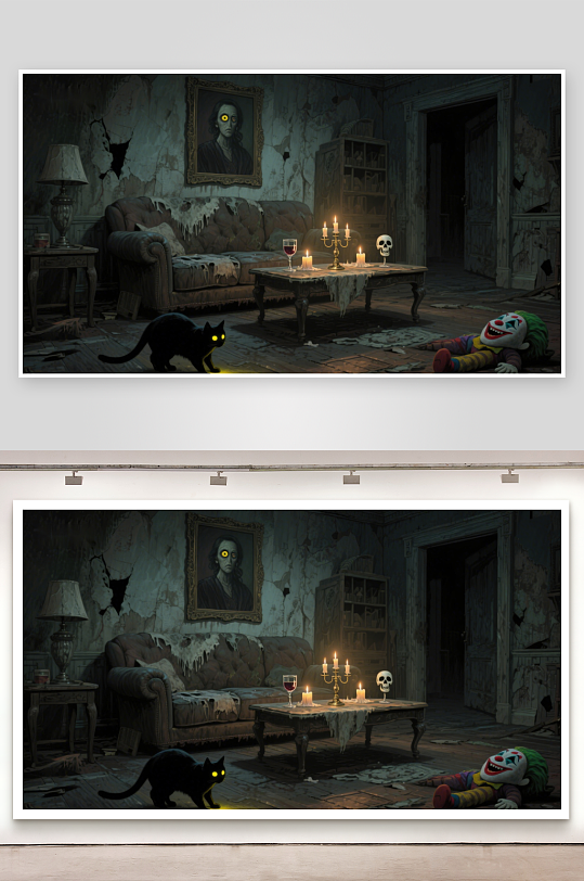 阴森客厅中的诡异场景-众图网